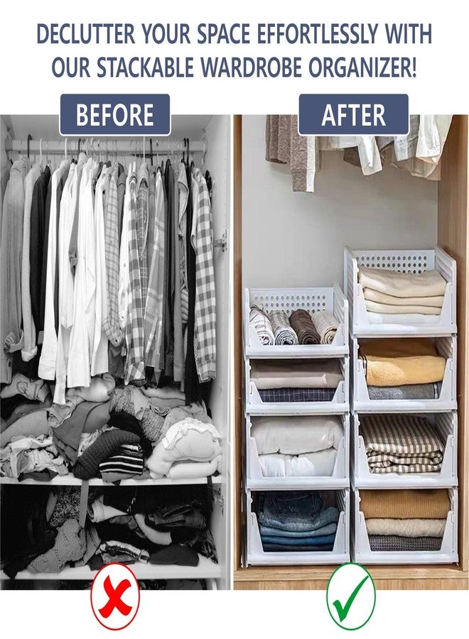 Aditya Polymers Pack of 4 Pcs (Large) Clothes Organizer For Wardrobe Cupboard| Foldable Stackable| MultiPurpose Adjustable Sliding Tray Basket| Almirah Closet Space Organiser| Shirt Stacker - Image 4